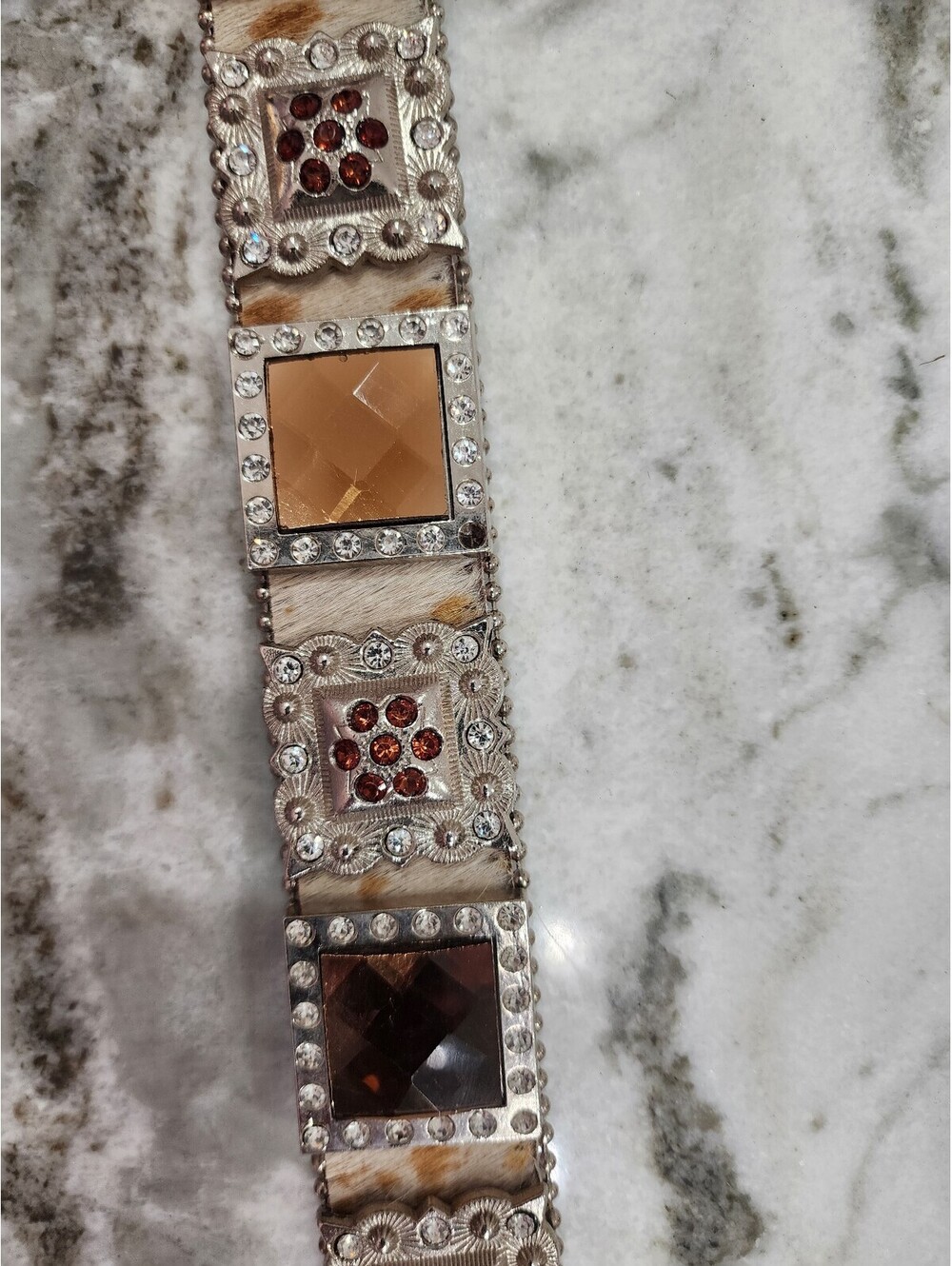 Western Style Belt with Brown and Amber Gemstone Accents and Silver Stud Detal - Picture 4 of 8